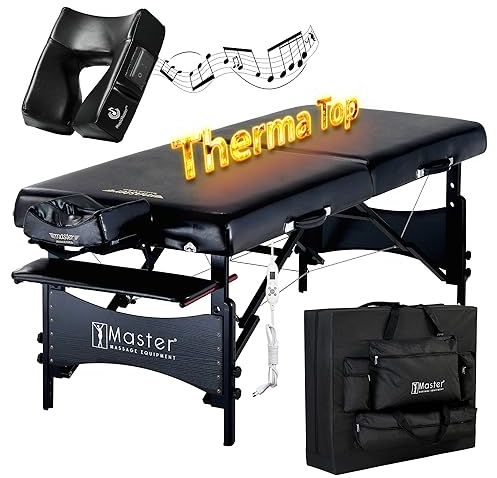 Master Massage Mobile Massageliege Kosmetikliege Beheizbar Klappbar Holz mit Musikkissen, Leder, schwarz, 76cm