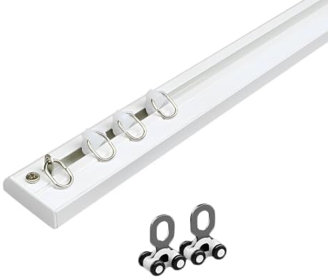 PQPQLI Ceiling Mounted Curtain Track 6.6ft, Ultra Thin Hidden Curtain Rail System with Smooth Rollers and Fixings, Room Divider for Bedroom, Living Room, Office and Kitchen(White,1.8M/6ft/2 * 90CM)