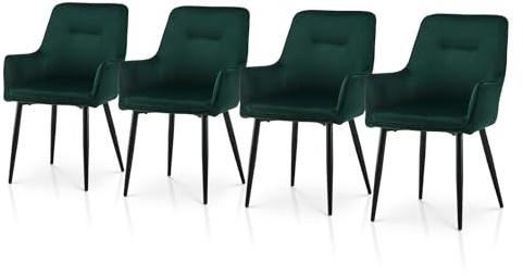 TUKAILAI Esszimmerstühle 4er-Set aus Samt, Küchenstühle mit Armlehnen, Freizeitstühle mit Metallbeinen und Kissen, Esszimmer, Wohnzimmer, Schlafzimmer, Empfangsraum, Restaurant，Grün