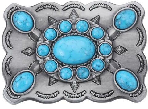 GORGECRAFT Türkise Steinknöpfe 87 × 62mm Gürtelschnallen Für Herren Amerikanischer Western Cowboy Indische Elemente Vintage-Türkis-Gürtelschnalle Rechteckig Mit Blume Für gürtel Antik Silber Farbe
