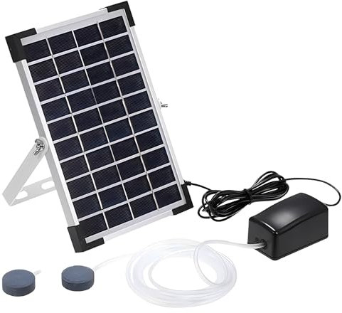 Meichoon Solar-Sauerstoffpumpen-Set, 3,5 W, Wasser-Luftpumpe mit Luftschlauch und Bubble Rock, 3 Modi für Gartenarbeit, Wasserzirkulation, kleine Teiche, Landschaftsdekoration, MY08