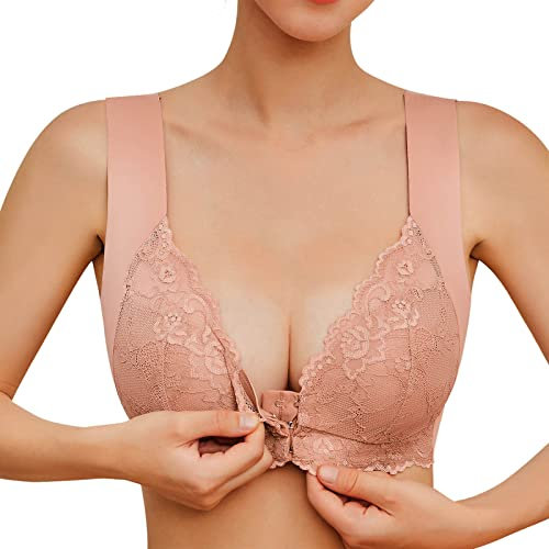 Front Fastening Bras for Women UK,Push Up Bras for Women,Sexy Lace Bra Non-Wired Non-Padded Full Soft Cup Bra, Comfort Everyday Sports Push Up