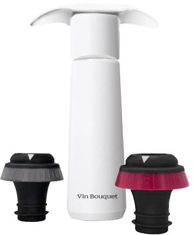 VB VIN BOUQUET FIC 1306 Pompa a Vuoto Manuale Bianca con Indicatore Sonoro, Include 2 Tappi con Indicatore di Data