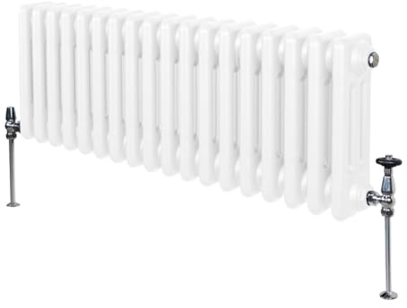 Traditioneller 3-Spalten-Heizkörper 300 x 832mm | Horizontaler Wandheizkörper | Glänzender Weiß Kohlenstoffstahl | Wohn- Badezimmer Küche [Inkl. Reinigungsbürste, Befestigungsset & Halterungen]