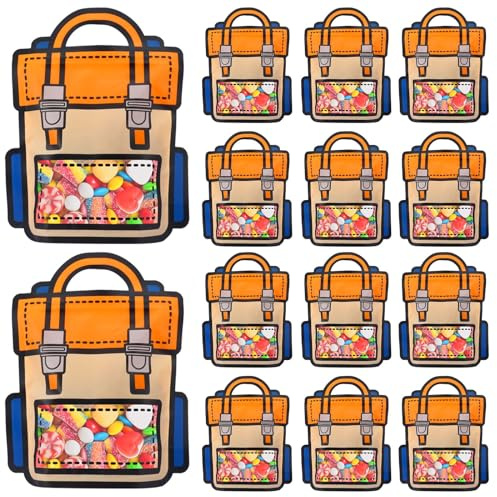 EONSUI 30 Stück Kunststoff-Geschenktüten mit Griffen, Cartoon-Rucksack-Taschen für Party, Hochzeit, Geburtstag, Babyparty, Großpackung Goodie-Taschen für Süßigkeiten, Partygeschenke, Snacks (Orange,