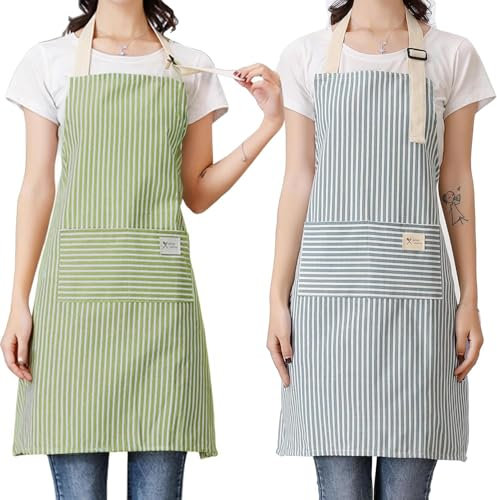 XTAIQD 2 Pack Apron,Unisex Adjustable Bib Apron with 2 Pockets Cooking Kitchen Chef Women Men Aprons for Home Kitchen,Gardening,Restaurant,Coffee House (Blue+Green)