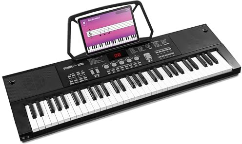 MAX KB15 - Keyboard Piano mit 61 Tasten, E Piano mit Mikrofon und Lautsprecher, LCD Display, 70 Demosongs, Klavier Keyboard für Anfänger, Lern-Funktion, 26 Klangarten, 8 Percussion, USB-C