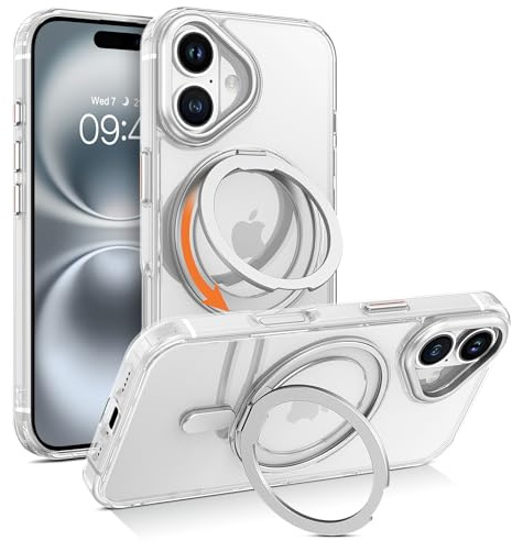 Telaso Magnetic Case for iPhone 16 Plus Case, [Compatible with MagSafe] with 360° Rotatable Ring Stand Slim Shockproof Protective Phone Cases for iPhone 16 Plus 6.7, Clear