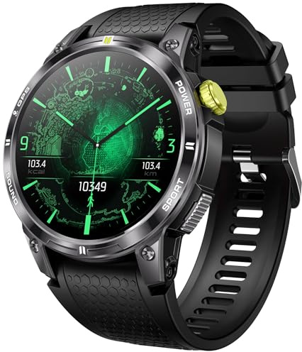 findtime GPS Smartwatch Kompass Laufuhr mit Telefonfunktion Robuste Fitnessuhr 5ATM Wasserdicht Sportuhr 100+ Sportmodi 1,5 AMOLED Full Touchdisplay Schwarz