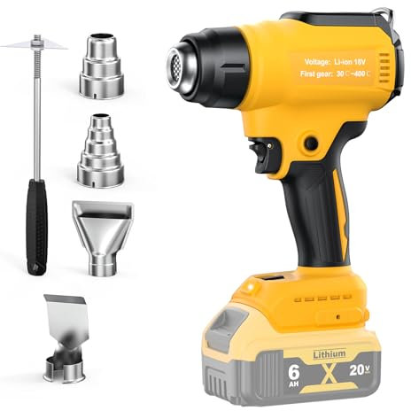 Cordless Heat Gun for Dewalt 18V 20V Battery (No Battery), Cordless Hot Air Gun with 4 Nozzles, Battery Heat Gun for Welding, Bending Pipes, Colour Removal