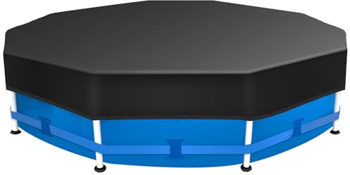 Sekey Poolabdeckung Rund 366 cm – Passend für Runde Stahlrahmenbecken | Verstellbare Schnallen & Klettverschlüssen | Wind- & Staubdicht | Reißfestes Hochdichtes Abdeckplane | Schwarz