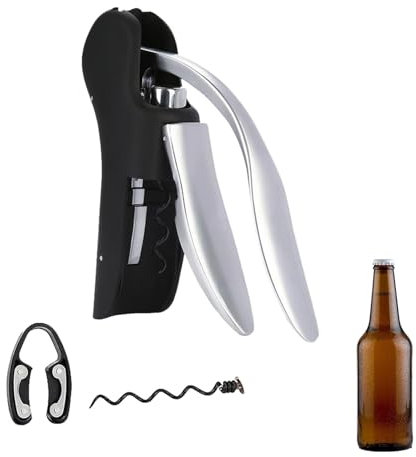 Abrebotellas de palanca, abrebotellas para vino, Sacacorchos de palanca vertical para abrebotellas | Sacacorchos y abrelatas manuales con tornillos extra antiadherentes para picnic en