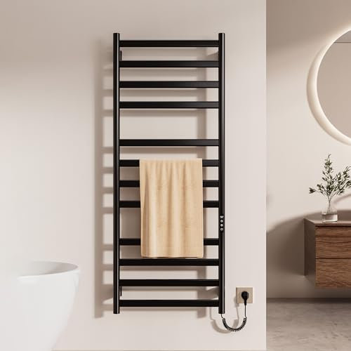 OihPaw Scaldasalviette Elettrico,Nero Montato a Parete termoarredo da Bagno,Le Dimensioni Sono:1300×520mm,con Touch Screen,Timer e Temperatura Regolabile scalda Asciugamani Elettrico