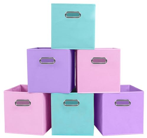 powerking Contenitore contenitore di stoccaggio in tessuto, 6 Pack pieghevole panno di stoccaggio Cube Organizer Cassetto con maniglia in metallo per armadio e giocattoli di stoccaggio, 3 Colors