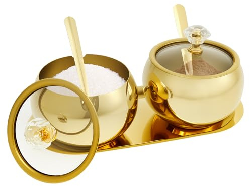 BAODBF Gewürzgläser 304 Edelstahl mit Löffel Tablett für Spice Jars(02) | Sichtbarer Glasdeckel schützt Gewürzdosen Gewürzbehälter Gewürzstreuer gegen Staub Sichere Aufbewahrung Zucker 7.8x5.8x5.2 cm