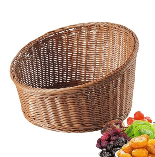Cesta tejida inclinada - Cesta de pan tejida, cesta de cocina de exhibición de frutas de pan con costuras | Snacks de ratán artificial servido cuenco portaalimentos para panadería, restaurante