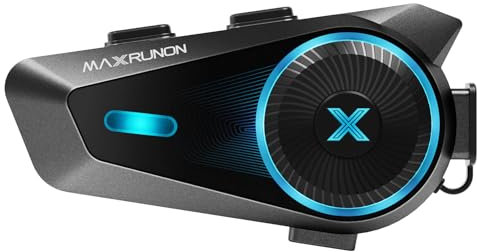 MAXRUNON Intercomunicador Casco Moto, Control por Voz en Español, 4 Motociclistas Intercom, Bluetooth 5.4, FM, Cancelación de Ruido, Emparejamiento Universal, IPX7 - D10 Individual
