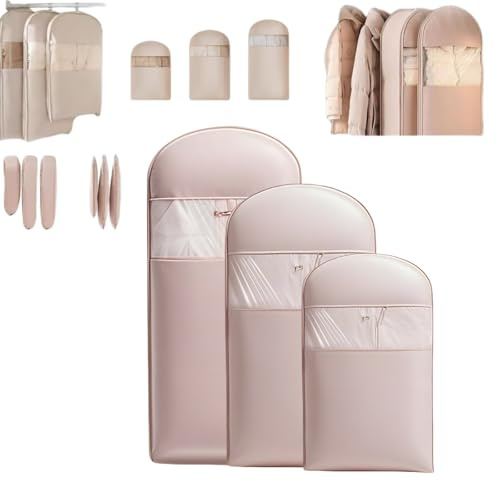 Borsa porta abiti salvaspazio con cerniera autocompressiva, organizer per armadio e contenitore per piumini, sacchetti porta abiti antipolvere, sacchetti a compressione (Rosa, M+L+XL)