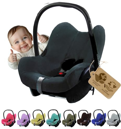 Sommerbezug Babyschale kompatibel mit Maxicosi Cabri Fix (dunkelgrau) | Atmungsaktiver Schonbezug aus Baumwolle/Frottee, Weich, passgenau mit Gurtschlitzen, Babysitz, waschbar, GRATIS GP