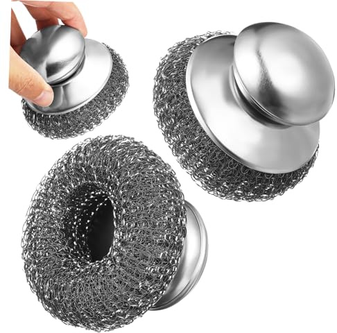 Alipis 2 Pièces Brosse de Nettoyage Acier Inoxydable de Éponge Grattante avec Poignée pour Vaisselle Casseroles et Grills Nettoyage et