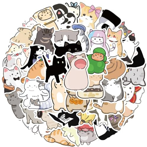 Cosyhav 50pcs Kawaii Cat Stickers, Cartoon Cute Stickers for Scrapbooking, Journals, Planners, Laptops, Water Bottles