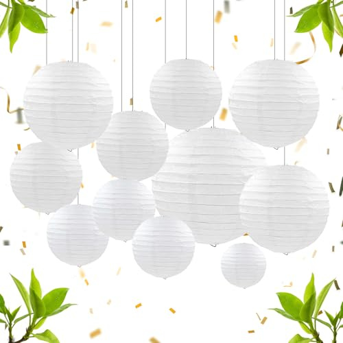 30 Piezas Linternas de Papel Blanco Farolillos de Papel para Bodas Comuniones Decoraciones de Fiestas de Jardín