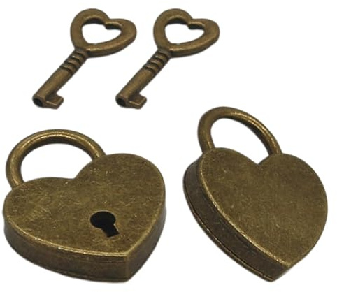 VBSYUYQ 2 Pcs Vintage Bronze Heart Padlocks with Keys for Decorative Use | 2 pack vintage bronze heart padlocks with matching keys, for jewellery box diary diy craft wedding decorative accessory