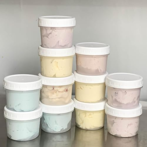 20 unidades de pequeños recipientes de almacenamiento de alimentos, 5 oz / 160 ml, vasos de plástico con tapas a prueba de derrames, recipientes de deli reutilizables, recipientes de almacenamiento de