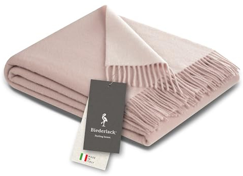 biederlack® weiche Kuscheldecke Wool-Mix Rosé-Ecru, Plaid in 130 x 170 cm | Fransendecke aus Wolle & Kaschmir, GRS Zertifiziert, ideal geeignet als Sofa-Decke, Wohndecke in top Qualität, Made in Italy