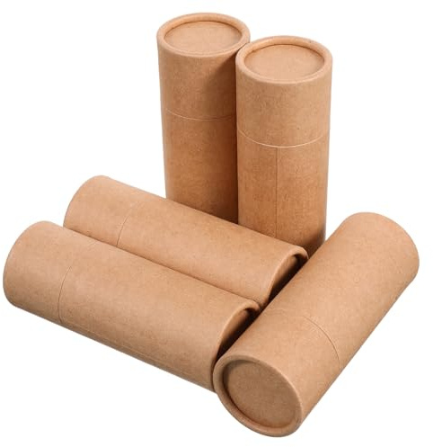 Contenitore Cilindrico in Carta Kraft per Flaconi Olio Essenziale 5 Pezzi | Colore Caffè, Forma Rotonda e Semplice, per Ufficio e Casa, Chiusura Sicura e Facile da Riporre