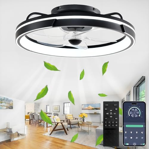 SXJCCSM Ventilador de Techo con Luz Silencioso, 64W Regulable Lampara Ventilador Techo,Ventiladores de Techo Modernos con Control Remoto y APP, 6 Velocidades, Reversible, Temporizador, Negro