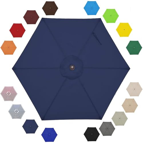 Toile De Rechange Pour Parasol De Terrasse (6,6 Pi / 8,2 Pi / 9 Pi / 9,8 Pi) À 6 Baleines, Housse Supérieure De Rechange Pour Parasol De Marché, Toile Épaisse Et Résistante(Dark blue,8.9ft/2.7m)