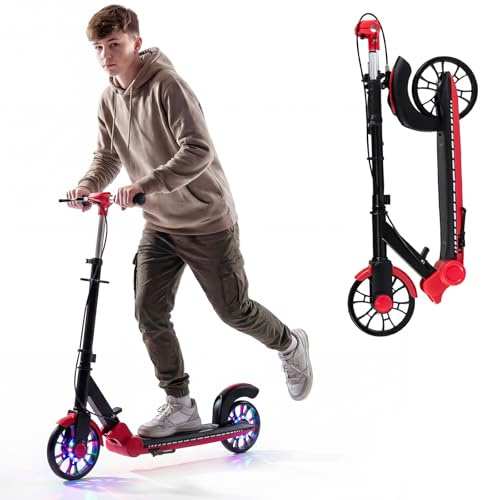 COSTWAY Scooter Roller klappbar, Tretroller 3-Fach höhenverstellbar mit 2 leuchtenden Rädern & Ständer, Cityroller Aluminium, Kickscooter 100kg Belastbar für Kinder, Jugendliche & Erwachsene