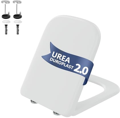 WC-Sitz Eckig, E Form Toilettendeckel mit Absenkautomatik, abnehmbar, Urea-Duroplast, Belastbarkeit von 150kg