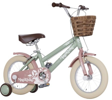 Tecnobike Shop Bicicletta Bambina Vintage Magik Bike Antonella con Cestino e Rotelle Rimovibili, Telaio in Acciaio, Sella Regolabile, Bici Bambina (Taglia 14)