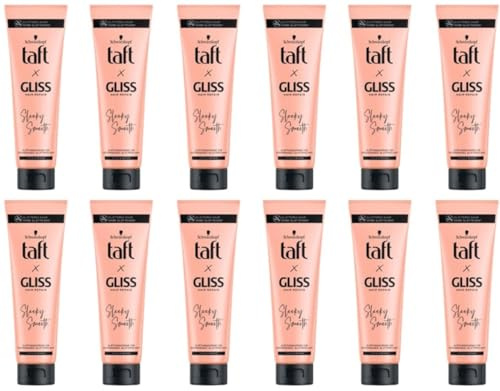 12x Schwarzkopf Taft x Gliss Glättungscreme Sleeky Smooth Styling Creme für glattes Haar ohne Glätteisen, mit zusätzlichem Föhn- und Anti-Frizz-Schutz,150ml (12er Pack)