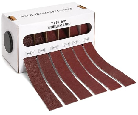 SLIAXINT 6 Rollos de Papel de Lija con Dispensador 25 mm x 7m Rollo de Tela de Esmeril Grano 80/150/240/320/400/600 Papel Abrasivo para Madera Metal Muebles Cuero Taller Bricolaje Lijado Pulido Manual