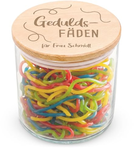 GRAVURZEILE Personalisiertes Vorratsglas - Geduldsfäden - 530 ml