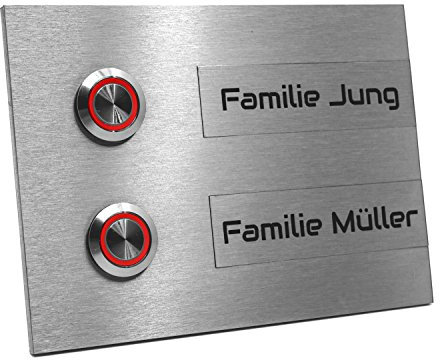 Zweifamilienhaus Türklingel Hamburg 14X10cm LED-Farbe rot Klingelplatte V2A Edelstahl Schriftfelder der Klingel auswechselbar …