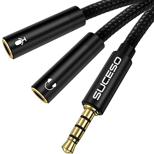 SUCESO Cavo adattatore audio splitter jack da 3,5 mm maschio a doppio 3,5 mm femmina cavo per cuffie splitter audio e microfono, compatibile con PS4, PC, telefono, Xbox One, auricolare da gioco,