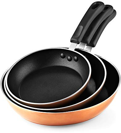 Cook N Home Nonstick Frying Pan Skillet, 8-inch, 9.5-inch, 12-Inch, 3-Piece Set Sauté Fry Pan Omelet Egg Pan Induction Cookware, Copper