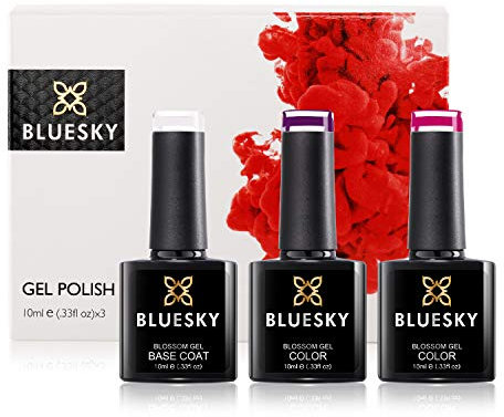 Bluesky Gel Nail Polish Set, Blossom Gel Paint Nail Art Kit, 3 x 10ml, White, Pink, Purple (Requires Curing Under UV LED Lamp)