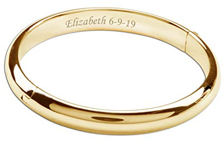 Precious Pieces Personalized Children's 14K Gold-Plated Classic Bangle Bracelet, Custom Jewelry with Engraved Name (Child-Medium)