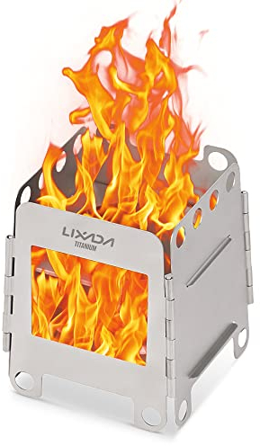 Lixada Camping Kocher, Mini Titanium Holzofen Tragbar Leicht Holz Herd mit Mini-Spirituskocher für Outdoor Camping Kochen Picknick BBQ, Nur Holzofen