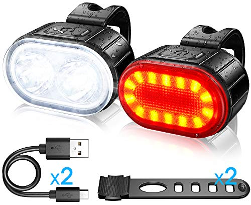 Luz Bicicleta Kit，Luces Delanteras y Traseras para Bicicletas Recargables USB，Luces de Seguridad LED Impermeables IPX5, 4+6 Modos，Adecuadas para Bicicletas de Montaña/Carretera y Jóvenes y Niños.