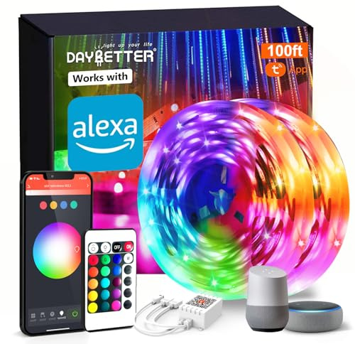 DAYBETTER Smart WiFi Led Lights 100ft, Tuya App Controlled Led Strip Lights, Work with Alexa and Google Assistant, Timer Schedule, Color Changing Led Lights for Bedroom Party Kitchen