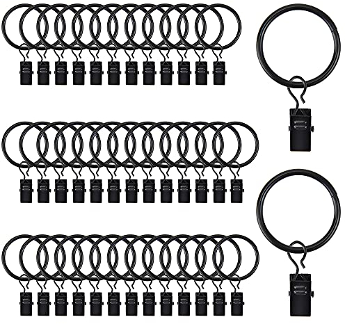 40 Stück Gardinenringe, Vorhangringe mit Clips, Metallklammern Vorhang Clip 30mm für Vorhänge und Gardinenstangen, Black
