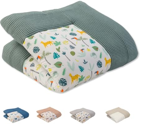 ULLENBOOM Baby Krabbeldecke 100x100 cm gepolstert - Salbeigrün-Regenwald (Made in EU) - Krabbeldecke für Baby mit 100% OEKO TEX Baumwolle, ideal als Babydecke, Laufgittereinlage & Spieldecke