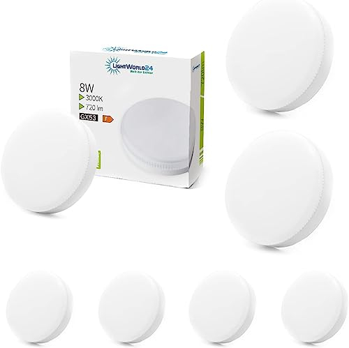 LIGHTWORLD24 Welt der Lichter GX53 Led Warmweiß Lampe 3000K, 8W Schrank Glühbirne, GX53 Leuchtmittel Ersetzt 60W GX53 Halogenlampen,230V 720lm Led Lamp Light, 120°, CRI> 80 Nicht Dimmbar, 6er Pack