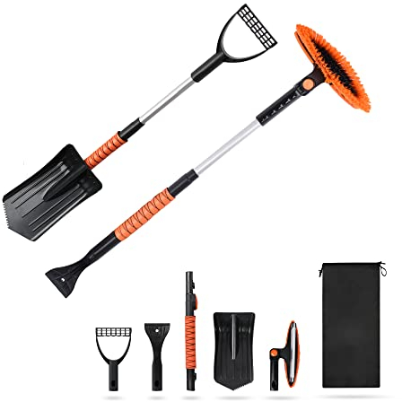 EcoNour 39 6 in 1 Snow Shovel for Car | 270 Degree Rotating Snow Brush | Ice Scraper for Car Windshield | Scratch Free Extendable Snow Squeegee for SUV, Truck Winter Accessories